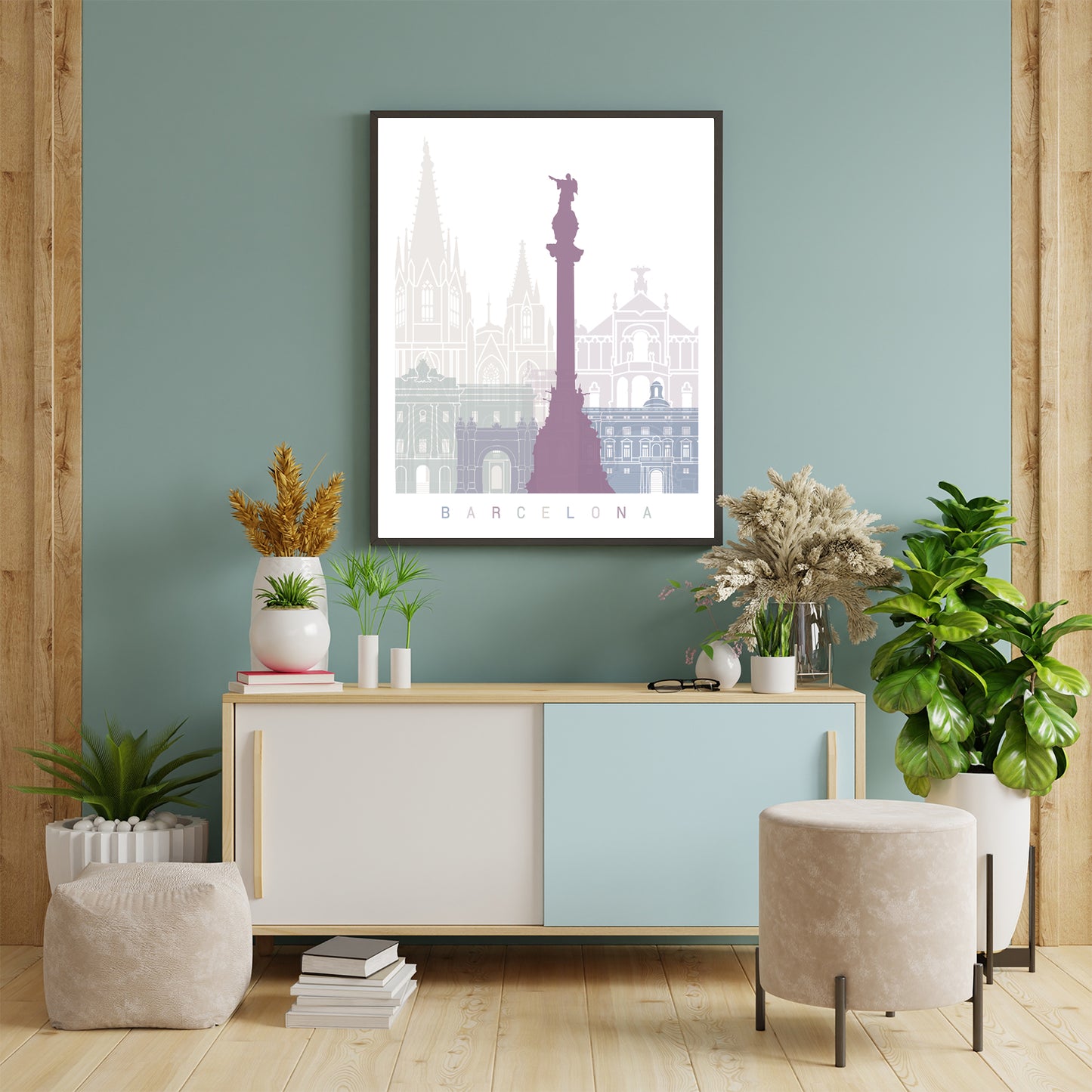 Barcelona skyline Poster Pastel