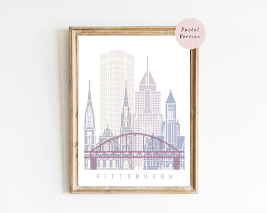 Pittsburgh skyline poster - Fine Art Print Glicee Poster Decor Home Gift Illustration Wall Art Artistic Colorful Landmarks - SKU 2645