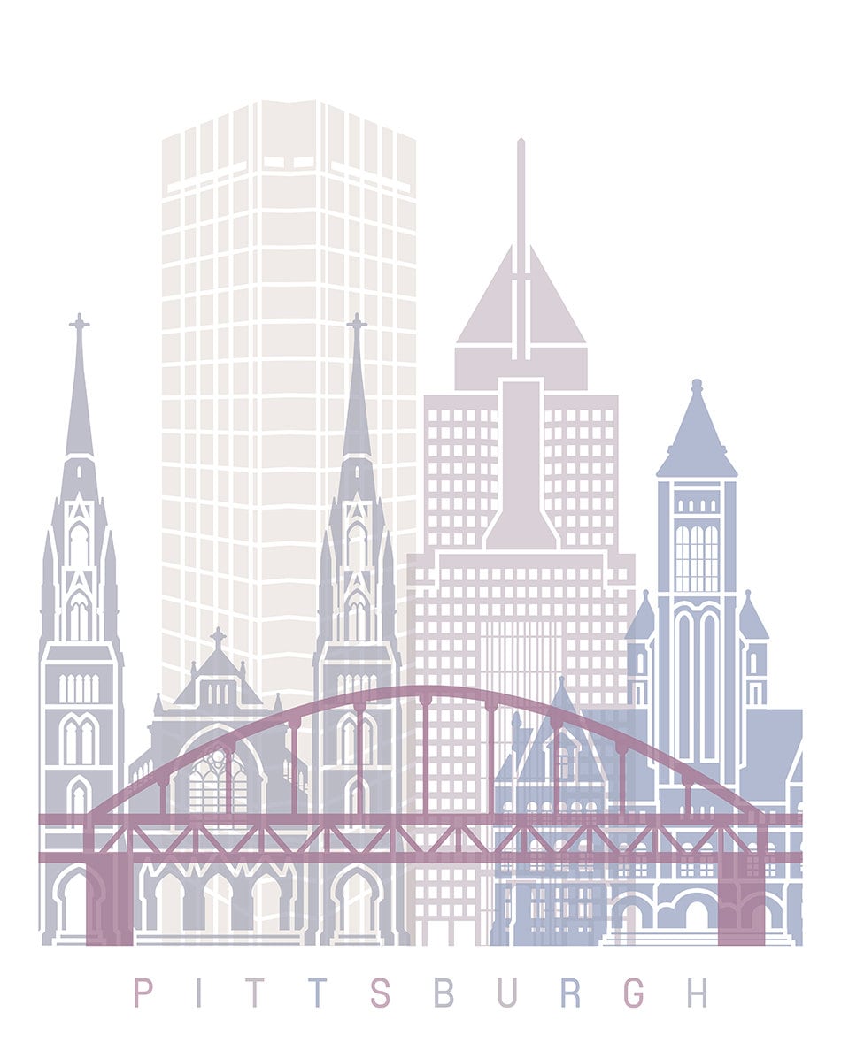 Pittsburgh skyline poster - Fine Art Print Glicee Poster Decor Home Gift Illustration Wall Art Artistic Colorful Landmarks - SKU 2645